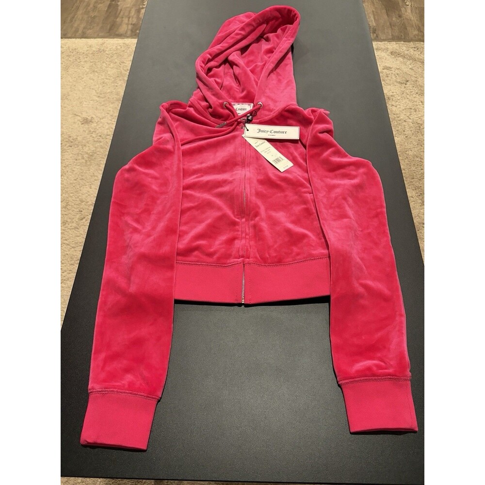 Juicy Couture Womens Velour Full Zip Hoodie Free Love Hot Pink XS NWT Y2K